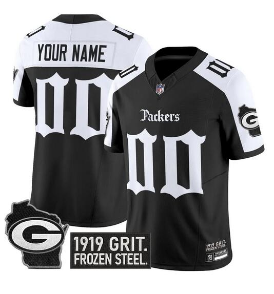Men's Green Bay Packers Customized Black Alternate F.U.S.E. 'Gothic Frozen Tundra Edition' Vapor Limited Stitched Football Jersey